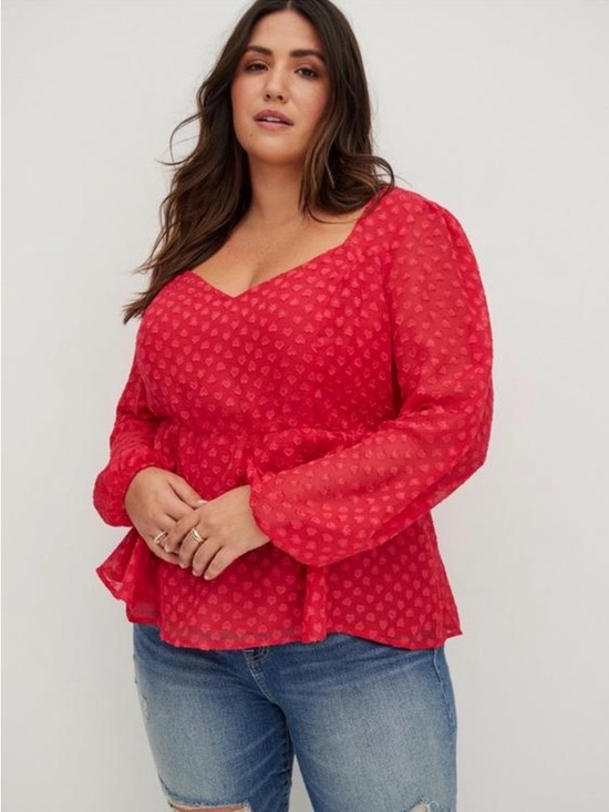 torrid Tops - NWT Torrid Peplum Chiffon Clip Heart Blouse Size 0 12 NEW
